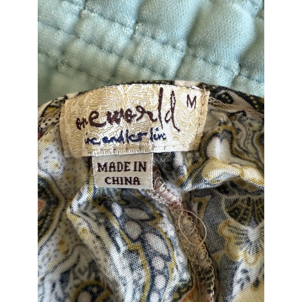One World Women's Top Floral, Beaded, Boho - Medium, Smocked Bottom Y2K - Picture 6 of 9